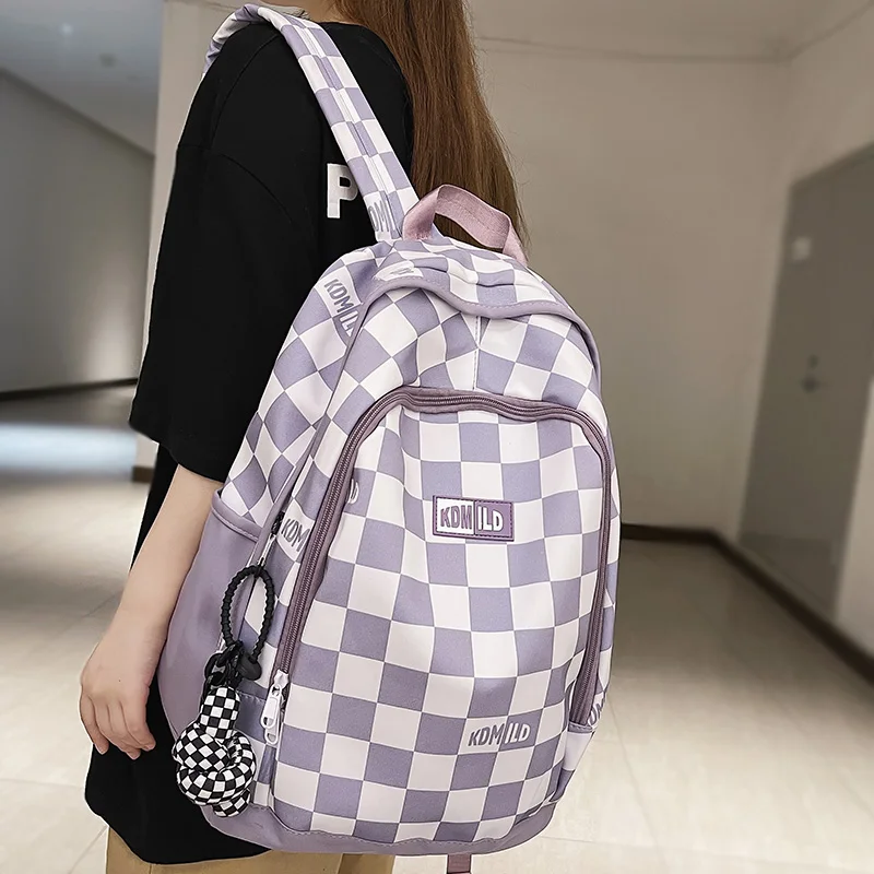 

Trendy Lady Male Laptop College Plaid Backpack Cool Boy Girl Lattice School Bag New Women Men Travel Nylon Backpack Fashion Bags