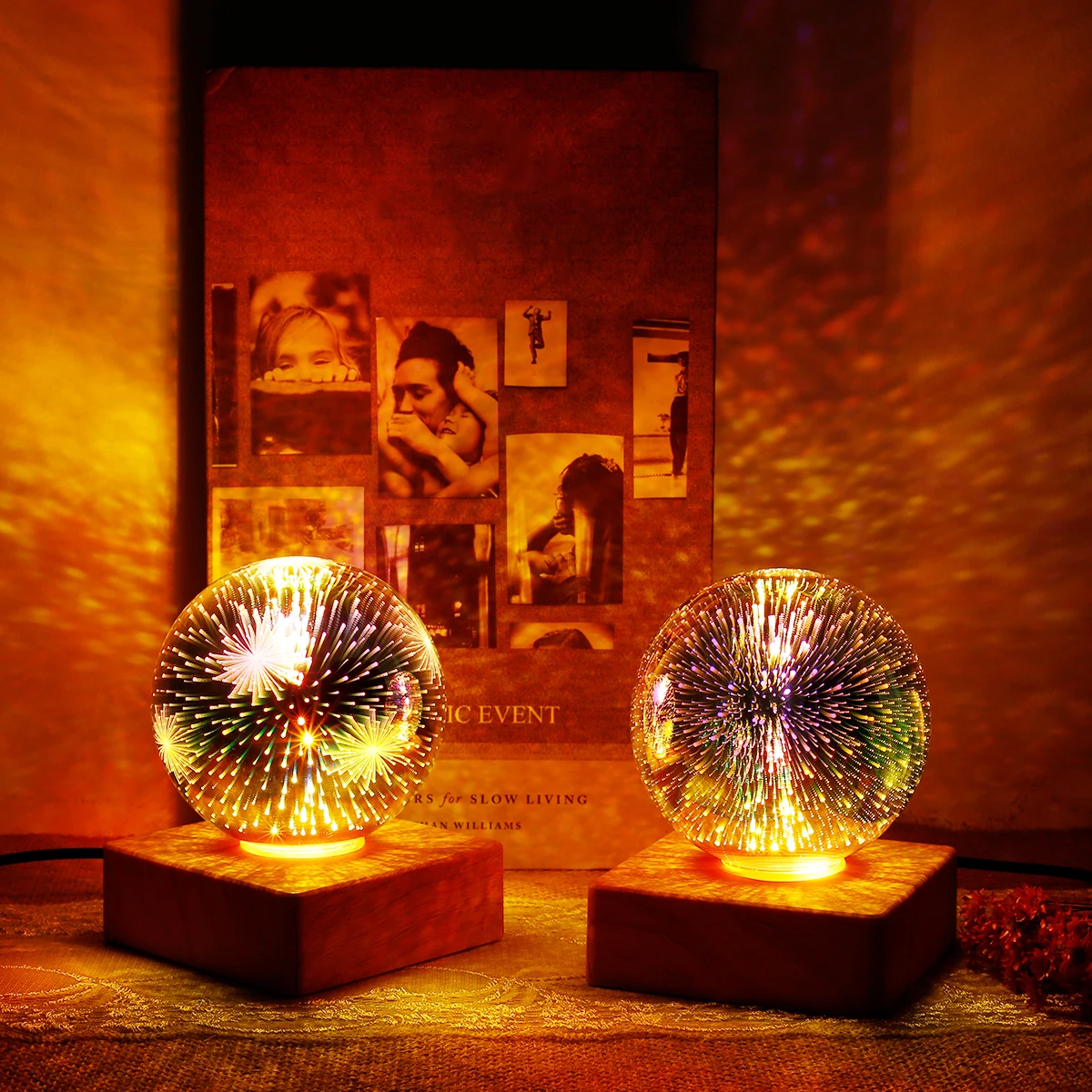 

3D Firework Night Light Glass Ball Table Lamp 5V 4W USB Powered Colorful Table Light with Wood Base Magic Ball Lamp Decorative