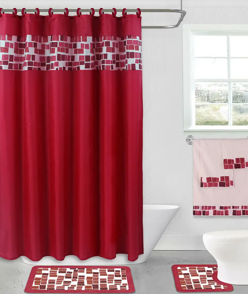 

Solid Polyester Shower Curtain Set ,72" x 72" (15 Pieces) Bathroom Accessory