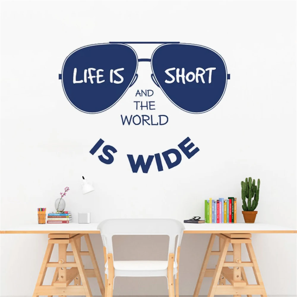

Солнцезащитные очки, настенные наклейки Life Is Short And The World Is Wide Quotes, виниловые наклейки для пляжа, гостиной, декоративные фрески HJ1200