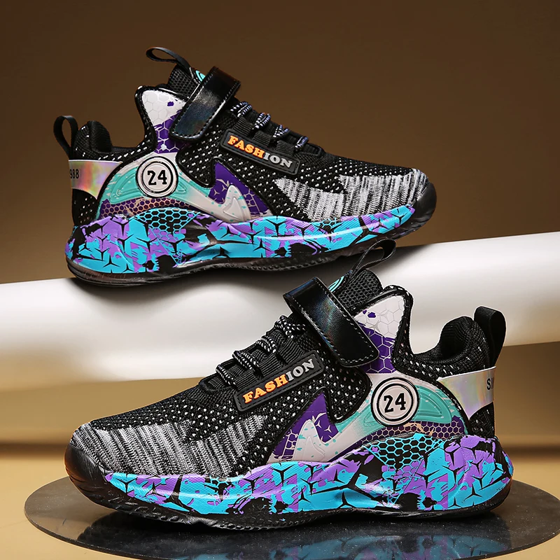 

2022 New Boy Basketball Training Shoes High Top Teenager Shoe for Boys Designer Kids School Shoes Non-Slip Sport Shoes Boy