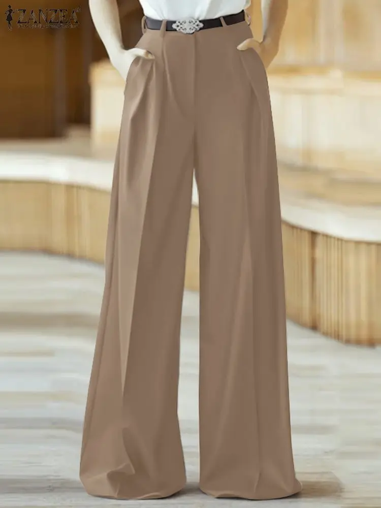 

ZANZEA Women High Waist Office Trousers Fashion OL Work Pants Elegant Solid Wide Leg Pantalon Palazzo Streetwear Party Overalls