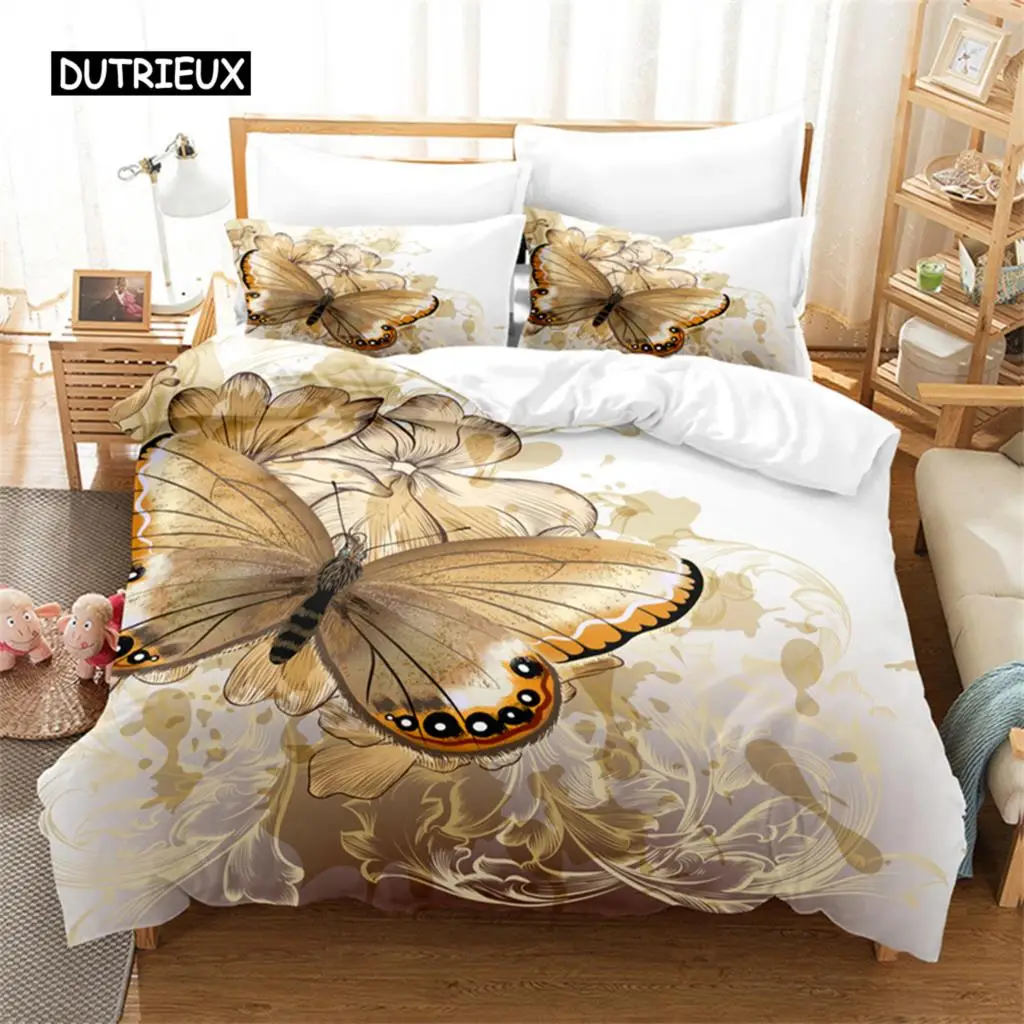 

Комплект постельного белья с золотым рисунком в виде бабочки, пододеяльник, комплект постельного белья с 3d Цифровым принтом, постельное белье королевского размера, модный дизайн