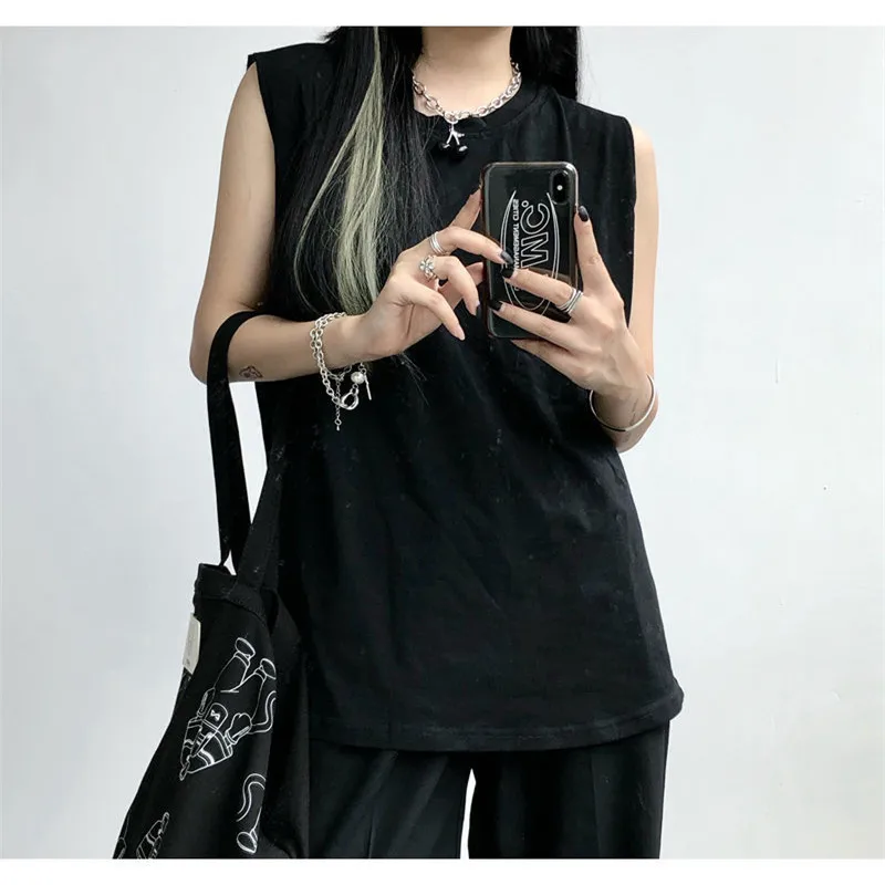 Топ женский спортивный без рукавов повседневная однотонная черная/белая