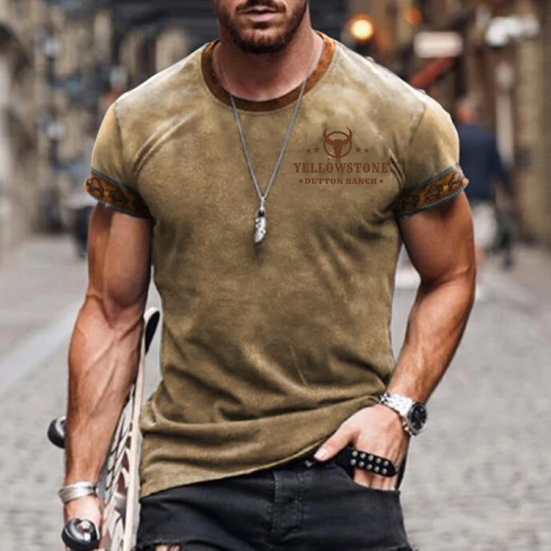 

Men's Retro Ethnic Pattern Round Neck Short Sleeve T-Shirt
