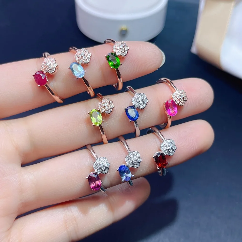 

MeiBaPJ Natural Ruby/Sapphair/Tanzanite... Gemstones Fashion Ring for Women Real 925 Sterling Silver Fine Wedding Jewelry