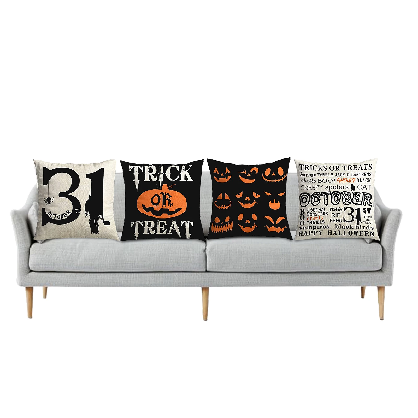 

Halloween Pillow Covers 18x18 Inch Home Dcor Cushion Pillowcase Indoor And Outdoor Set Of 4 Linen Halloween Pumpkin Cushion