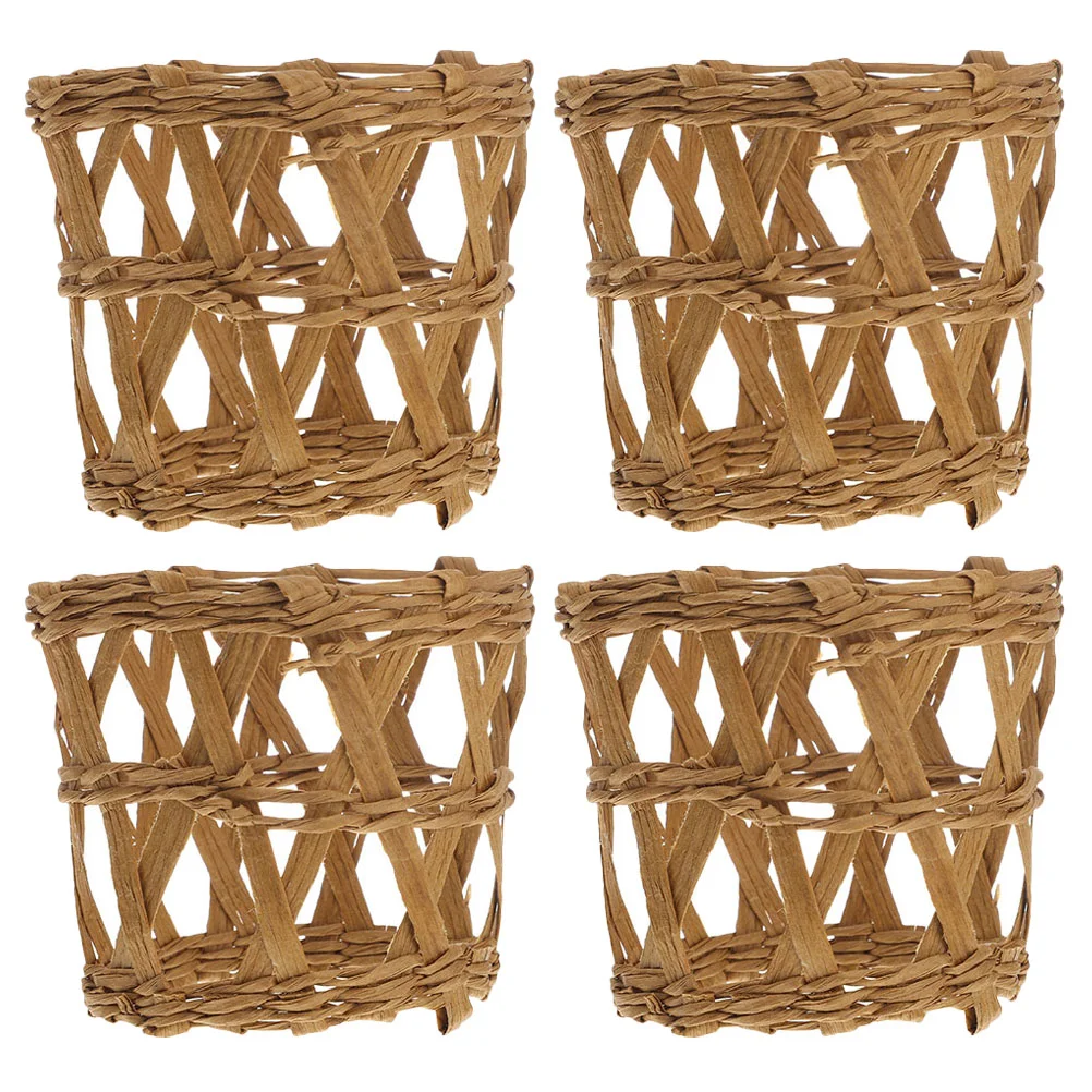 

4 Pcs Cup Holder Household Decor Glass Covers Woven Basket Decorative Sleeves Straw Mug Weaving Protector