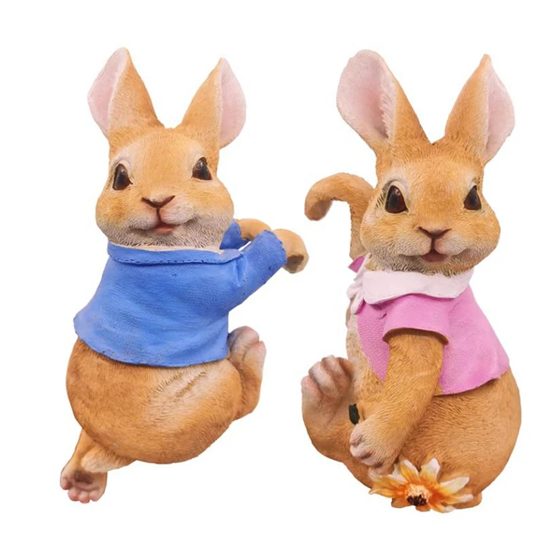 

2Pcs Cute Climbing Rabbit Outdoor Garden Statue,Creative Fairy Garden Animal Statue Ornament For Flower Pot/Garden Fence