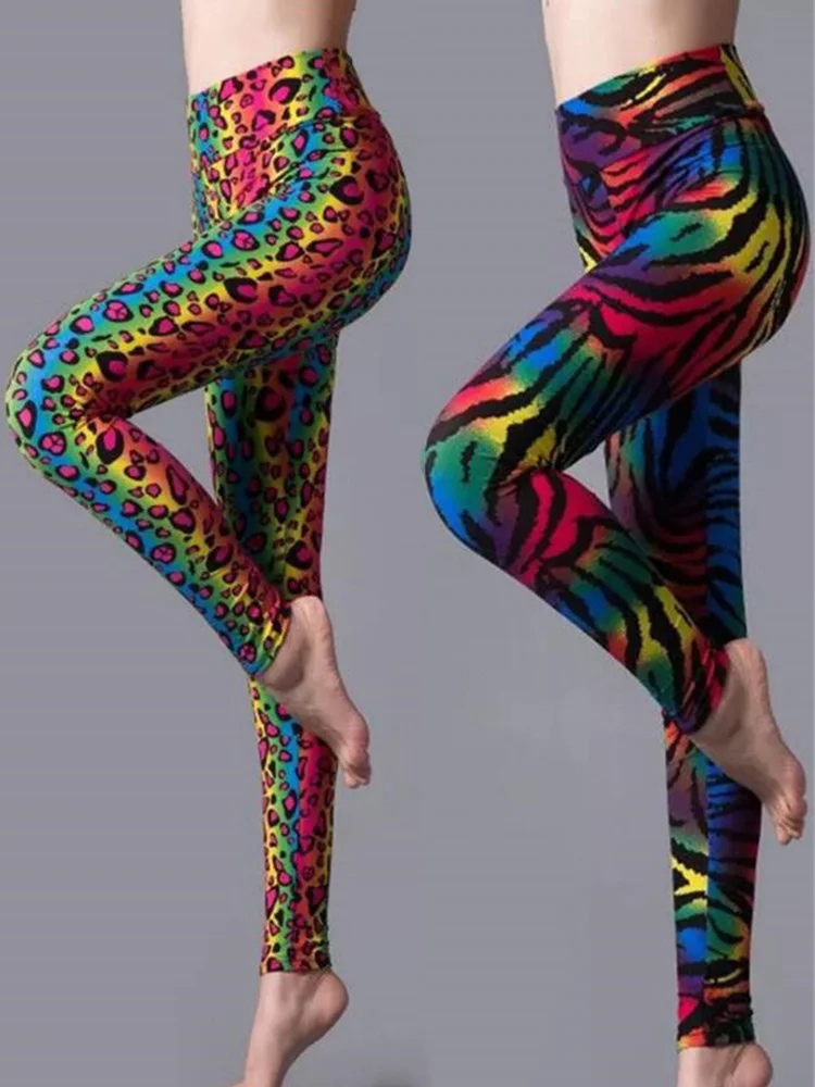 

2023 CUHAKCI High Waist Leggings Sportwear Workout Women Jeggings Elastic Pants Leopard Summer Printed Stripe Sexy Fitness Leggi