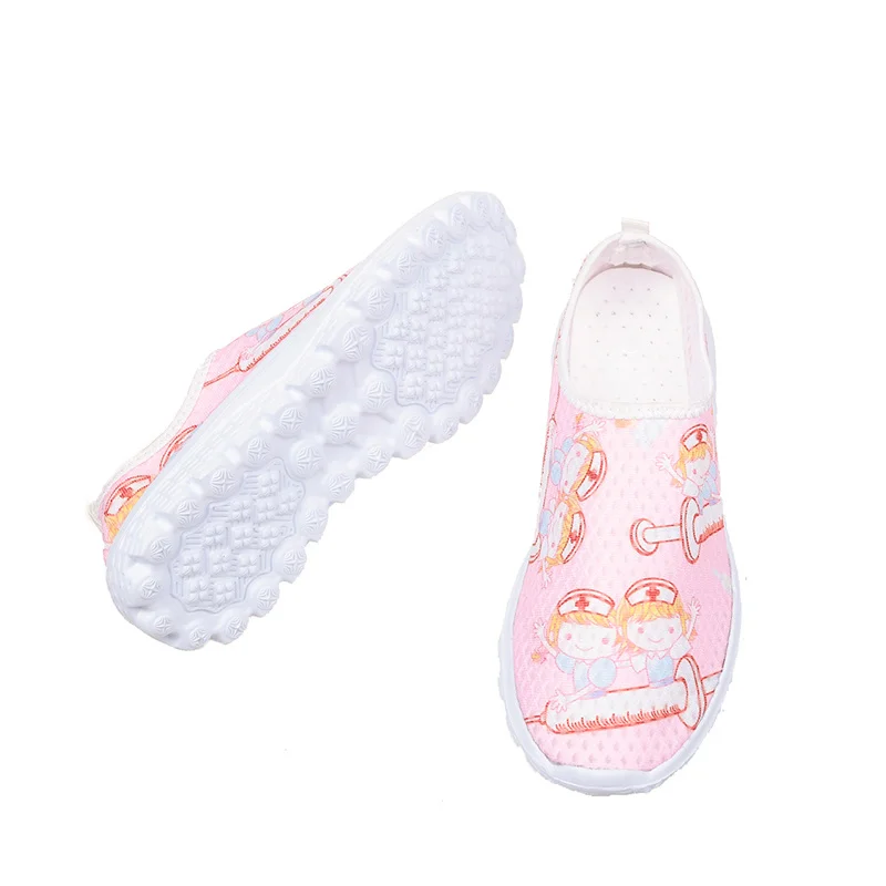 New Cartoon Nurse Doctor Print Women Sneakers Slip on Light Mesh Shoes Summer Breathable Flats Shoes patos Planos 2