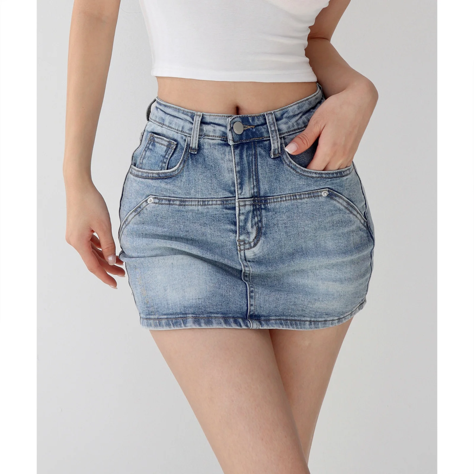 

Женская джинсовая юбка с завышенной талией, в американском стиле