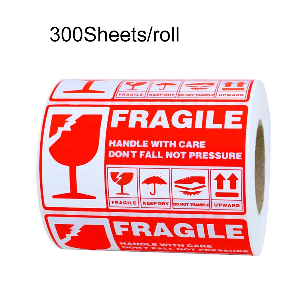 

300sheets/roll Warning DIY Moving Notice Practical Adhesive Fragile Sticker Goods Decoration Handle With Care Shipping Label