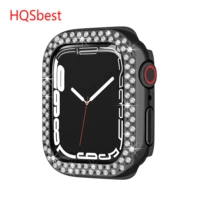double row diamond case for apple watch series frame protector 41 45mm cover for iwatch accessories