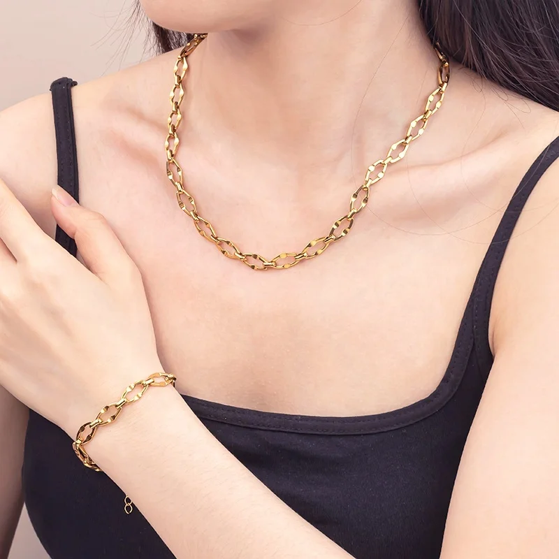 Модный комплект ювелирных изделий из нержавеющей стали с PVD-позолоченным