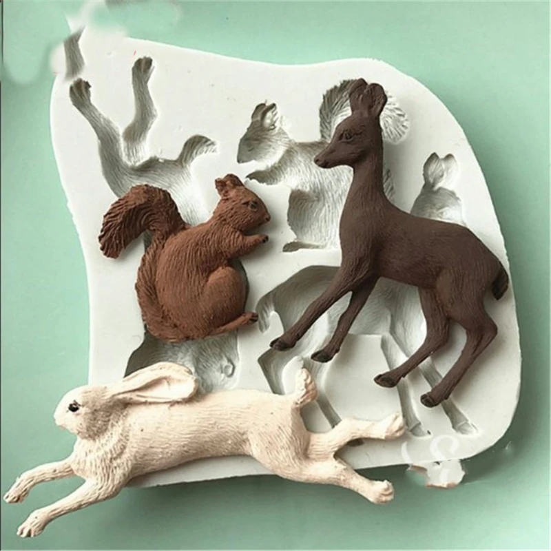 

3D Rabbit Squirrel Fawn Bunny Silicone Mould Fondant Cake Chocolate Soap Mold Cupcake Tool Kitchen Dessert Accessories Appliance