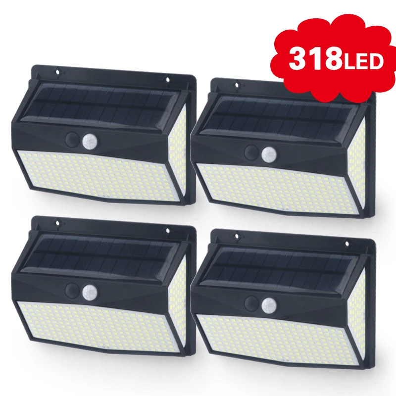 

318LED Solar Lamp 3Mode Waterproof IP65 Outdoor solar Light Street Wall Lamp for Garden Human Sensor Decoration Turn on/off