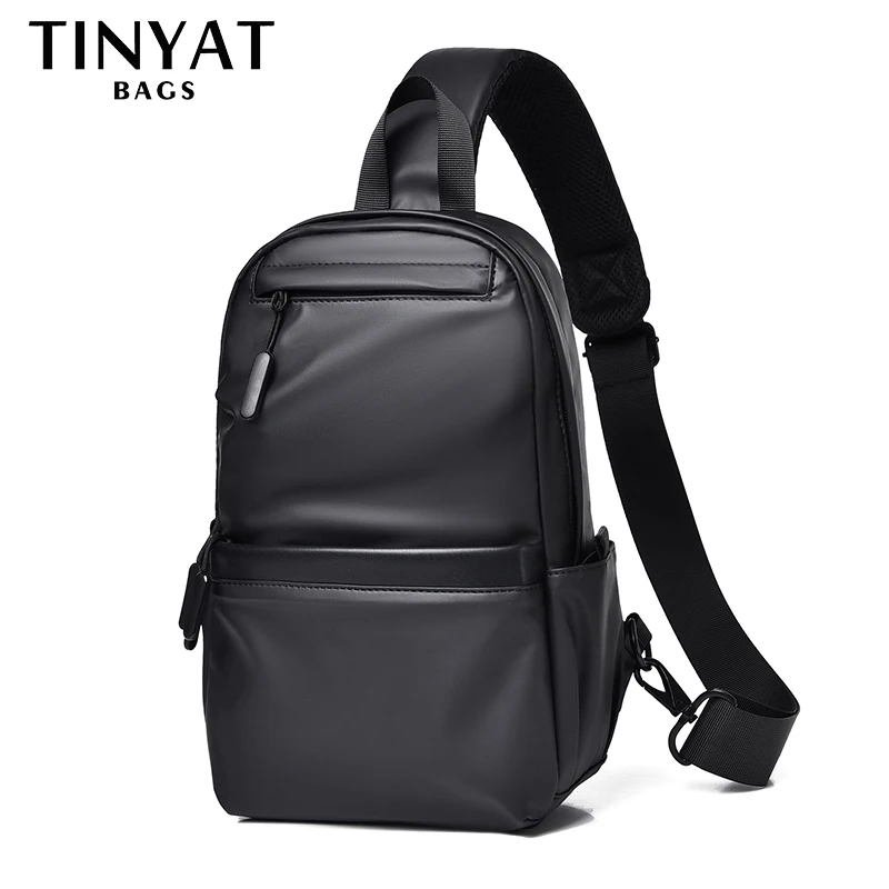 TINYAT Men's 7.9' Ipad Chest Bags PU Waterproof Travel Sling Shoulder Bag Husband Fashion Crossbody Bag Messenger Pack For Male