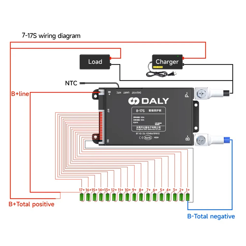 Фото Daly Black Smart BMS 7-17S Автоматически Identified 30A 40A 60A 80A 100A 120A 150A 200A Встроенный BT UART Li-ion LFP LTO Баланс №5