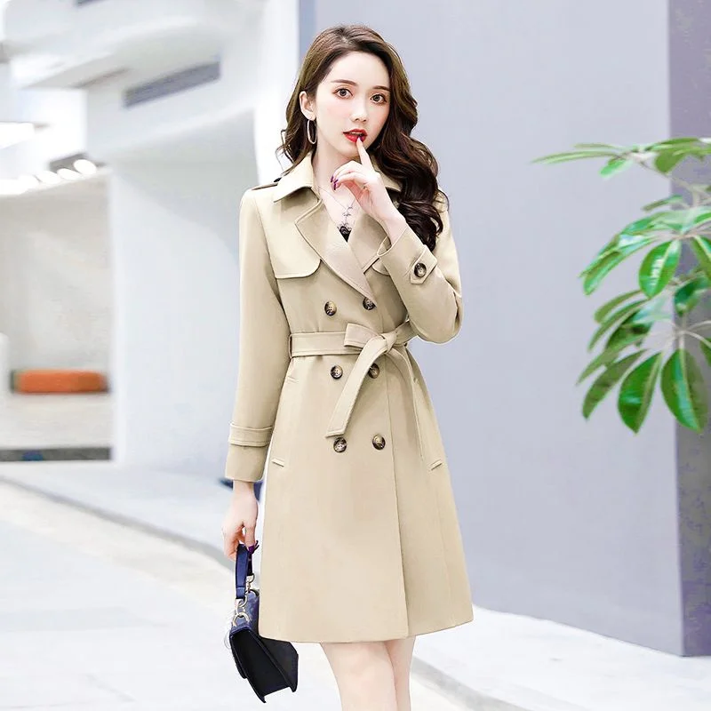 Тренчкот женский двубортный на шнуровке модная ветровка в Корейском стиле