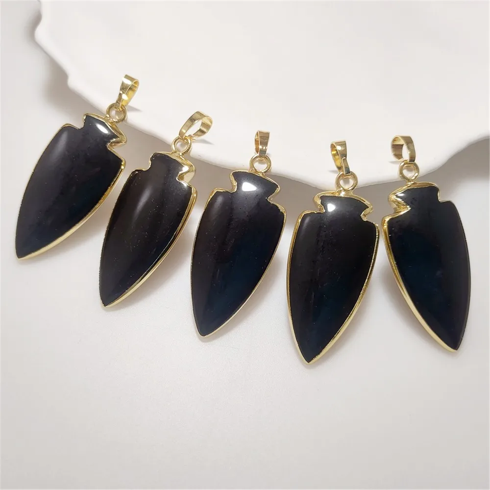 FUWO оптовая продажа кулон из натурального обсидиана позолоченные