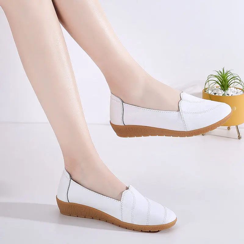 Breathable Woman Flats Summer Loafers White Shoes Ladies Office Walking Moccasins Women's Flat Boat Shoes Female Peas Shoes
