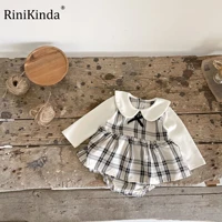 rinikinda newborn baby girl clothes ruffle plaid romper peter pan collar summer long sleeve outfits sunsuit for 0 36months