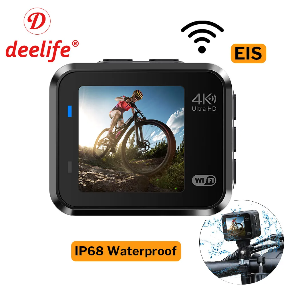 

Спортивная Экшн-камера Deelife 4K с Wi-Fi и стабилизатором, водонепроницаемая