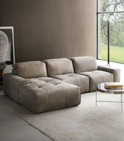 italian simple retro style leather adjustable backrest corner sofa