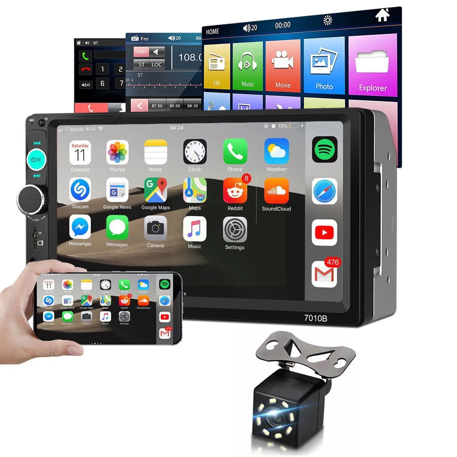 

7 Inch Double Din Car Player Mp5 Stereo Screen Fm Link Mirror Usb Bluetooth Black Radio O5w4