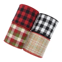 5 yards 63mm one roll of new classic plaid wrapped hemp with wire edge diy large bow lace with christmas decoration ribbon