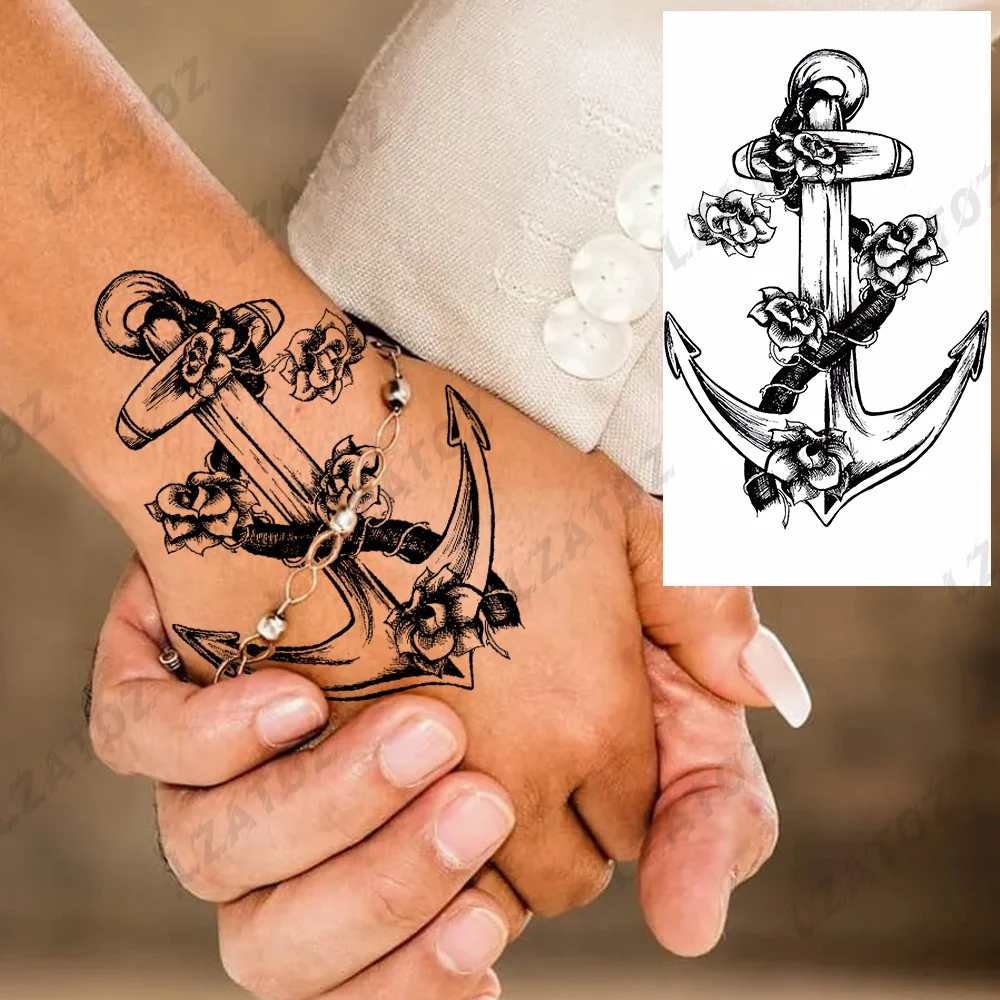 

3D Anchor Flower Temporary Tattoo For Woman Adult Realistic Skull Snake Cross Fake Tattoo Waterproof Hand Holiday Tattoo Sticker
