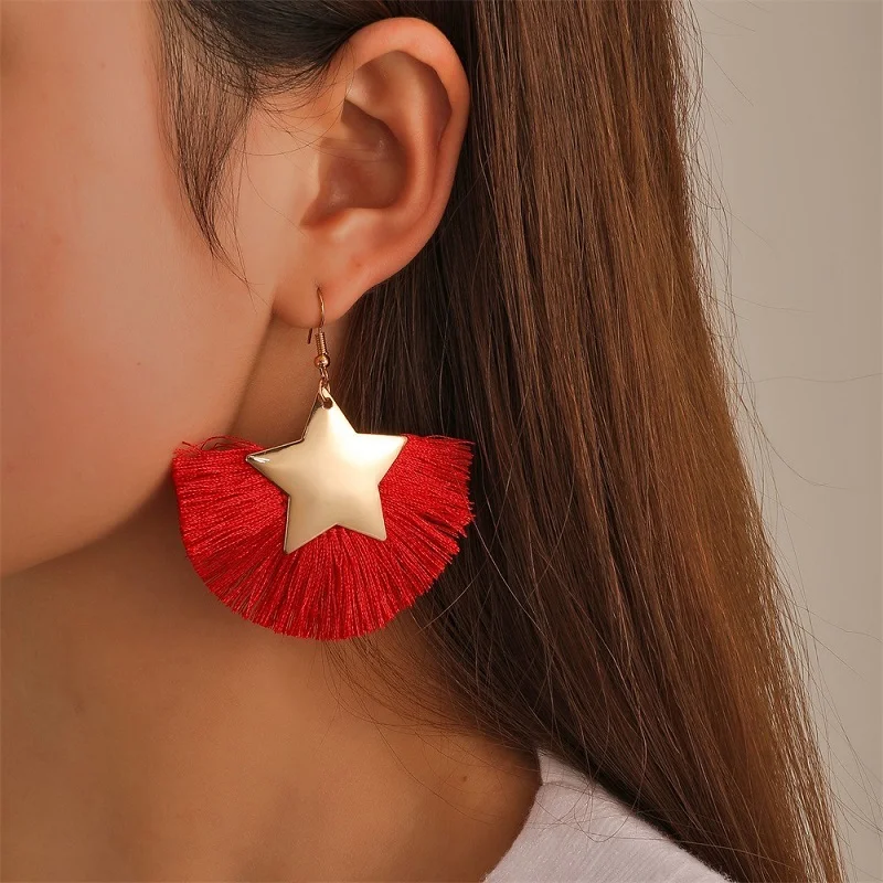 

Vintage Tassel Geometric Sector Drop Earrings For Women Gold Color Star Personality Bohemian Earrings Fashion Jewelry