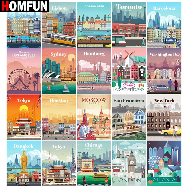 

HOMFUN полная Алмазная вышивка «Ландшафт Дома», алмазная живопись, вышивка крестиком, модели Стразы