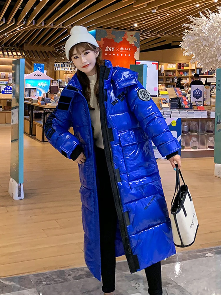 Glossy Down Jackets Women Winter Warm Long Parka Hooded Winter Coat Women Oversized Puffer Jacket Casaco Womens Jacket Outwear