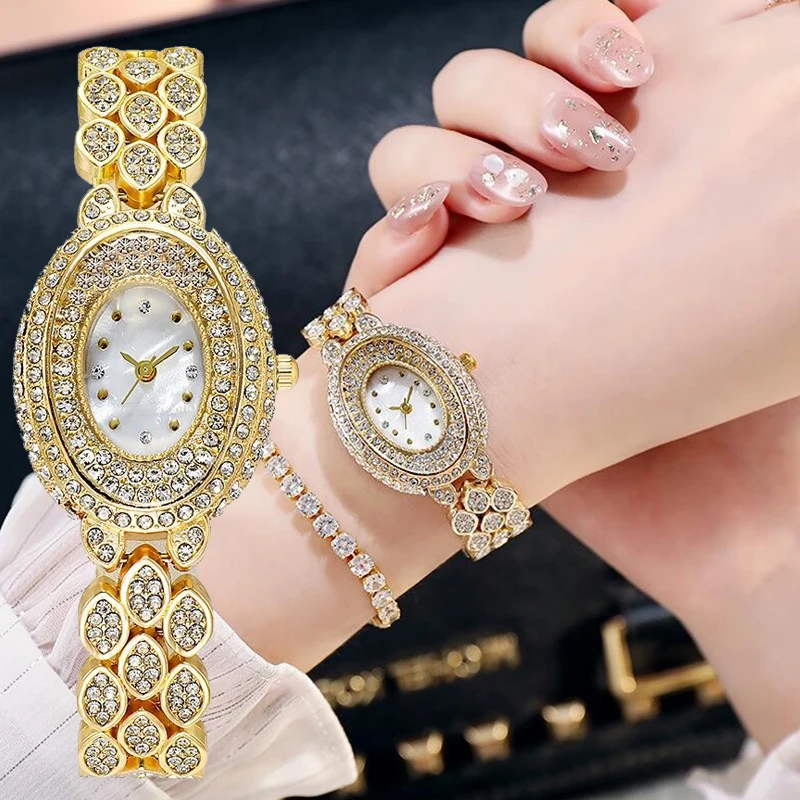 

Quartz Women's Alloy Watchband Watches Full Diamond Oval Shape Wristwatches Casual&fashion Watch Clock