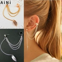trendy jewelry fashion 1pc metal ear clip leaf tassel earrings hot sale for women gift ear cuff earrings for female party gifts