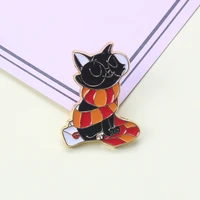 ladies cartoon black enamel cat brooch crystal glasses cat brooch pin fashion animal party clothing accessories