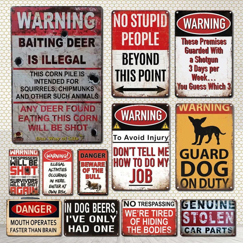 

Vintage Warning Metal Plate Tin Sign Farmhouse Decor Plaque Retro No Trespassing Art Poster Wall Stickers Man Cave Home Decor