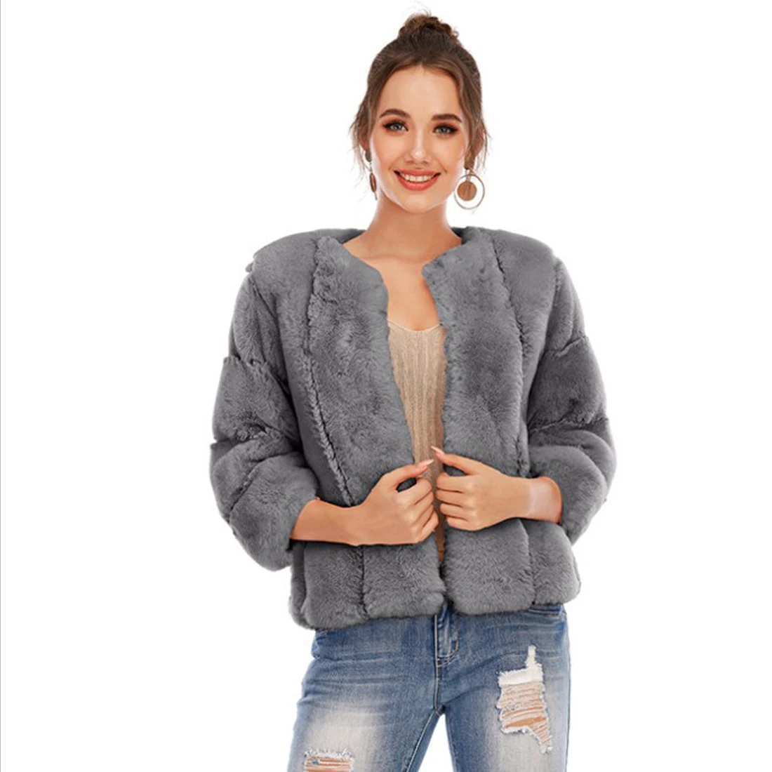 Женская короткая шуба из искусственного меха осенне-зимняя мода повседневный