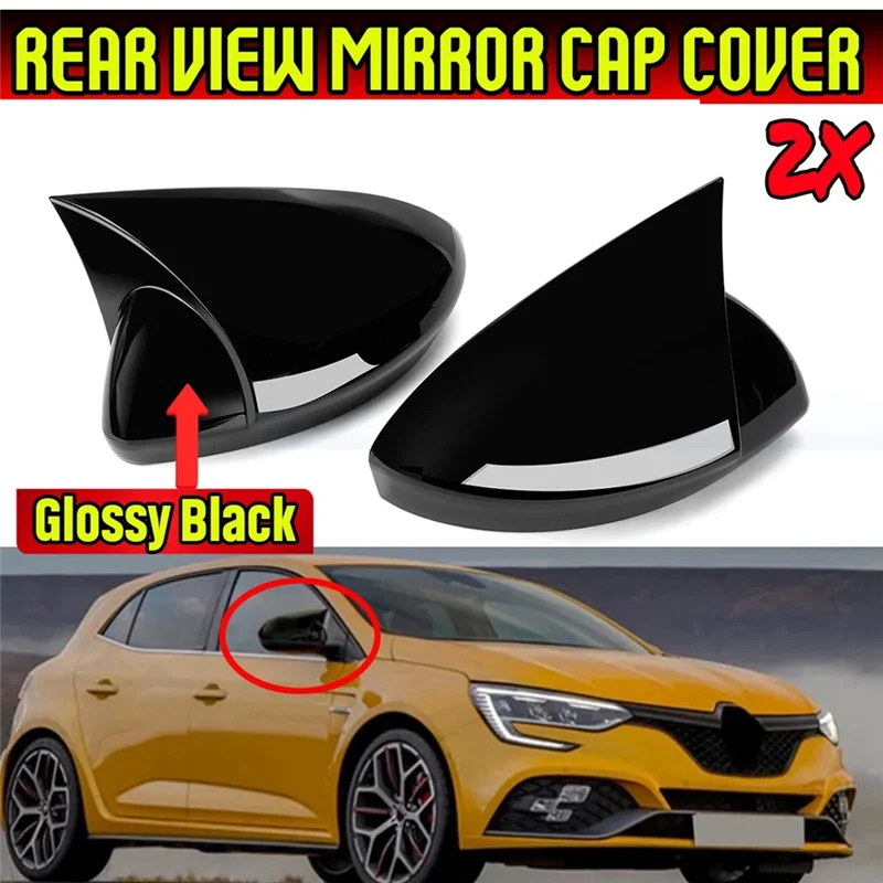 

Car Glossy Black Ox Horn Rearview Side Glass Mirror Cover Trim Frame Side Mirror Caps for Renault Megane 4 MK4 2016-2020