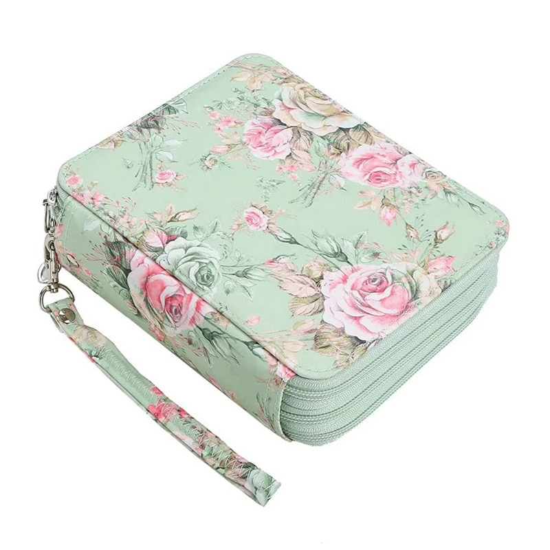 Holder With Zipper Closure Pencil Case For Watercolor Pens Or Markers, Pencil Case Organizer(green Rose)