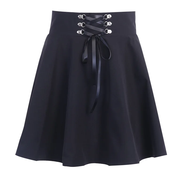 Женская плиссированная мини-юбка с завышенной талией, готическая Черная юбка-трапеция в стиле панк, на шнуровке, Повседневная Уличная одежд...