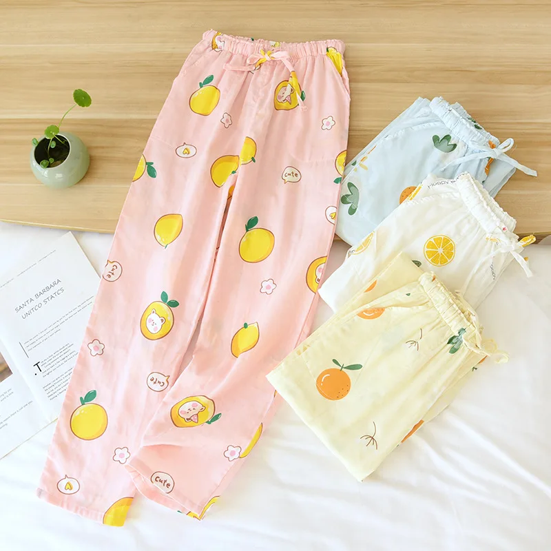 Japanese Style New Pants Ladies Trousers 100% Cotton Gauze Summer Thin Home Pants Loose Cartoon Comfortable Pajamas Shorts