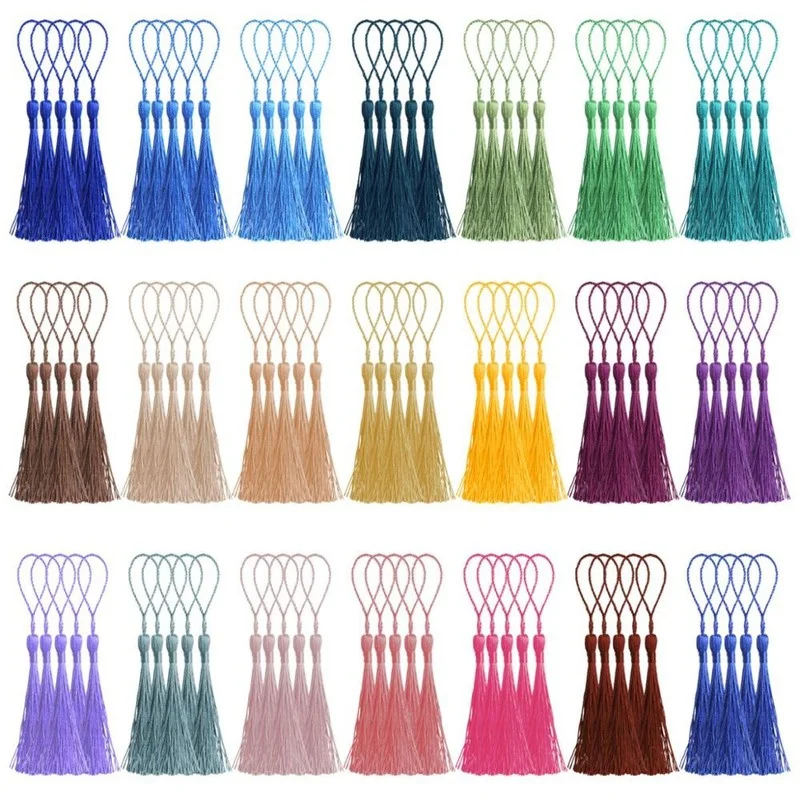

100/20 Pieces/lot Silk tassels 20 colors fringe trim for Curtains DIY Bookmarks earring jewelry finding silk tassels with Loops