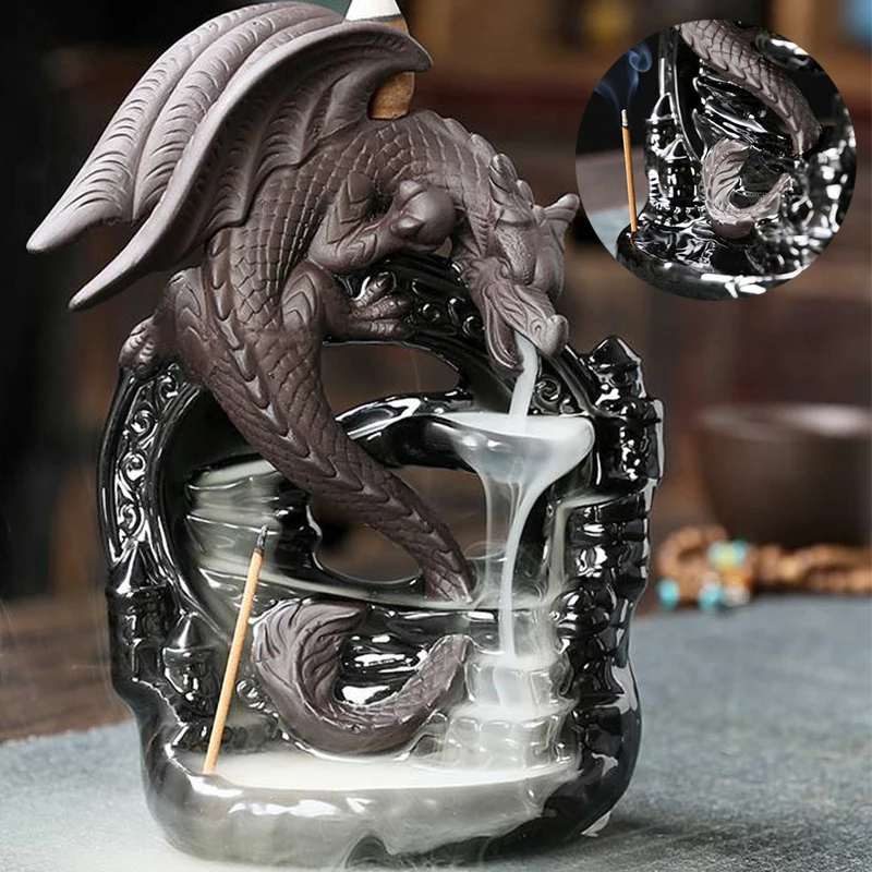 

Dragon Ceramic Incense Burner Waterfall Backflow Pterosaur Incense Stick Holder