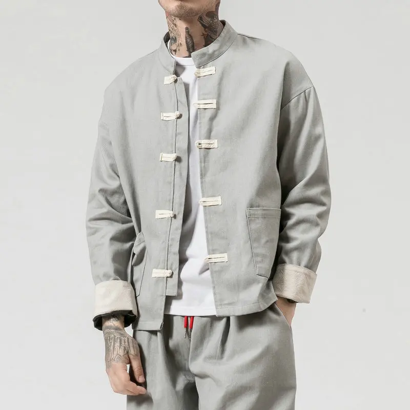 

New Mens Jackets 2022 Casual Pocket Black Solid Bomber Men Jacket Cotton Linen Single Breasted Fashions Coats Male Oversized 5XL