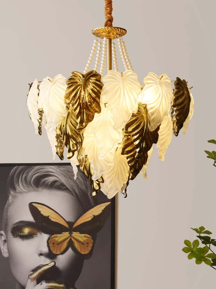 

Modern LED Maple Leaf Ceiling Chandeliers French Luxury Pendent Light Living Dining Room Home Decor Hanging Lamp Luster Fixtures