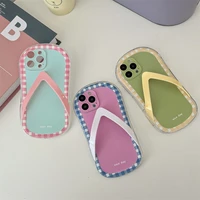 creative cutee slippers fresh simple plaid edge phone case cover for iphone 11 12 13 pro max shockproof case for iphone 13 cases