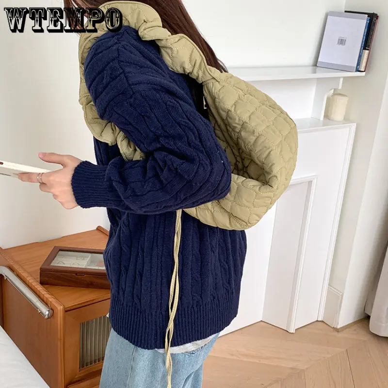 Rhomboid Zipper Women's Shoulder Bag Drawstring Strap Hobos Quilted Padded Handbags Middle Polyester Ladies Crossbody Bag New